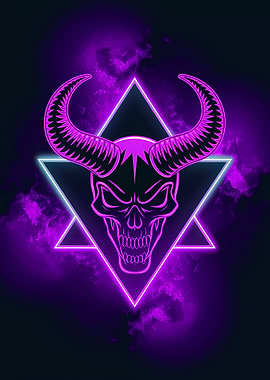 Neon Skull with Horns