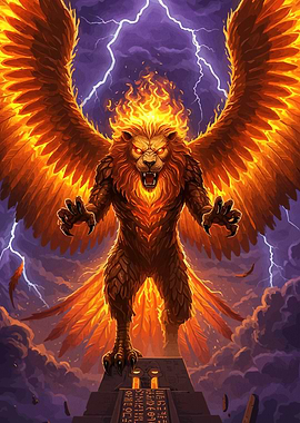 Winged Fire Lion Ancient Pyramid