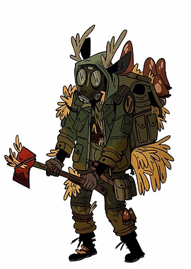 Post-Apocalyptic Deer Character with Axe