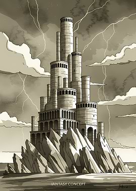 Fantasy Castle on Rocky Island