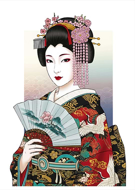 Geisha with Fan Illustration