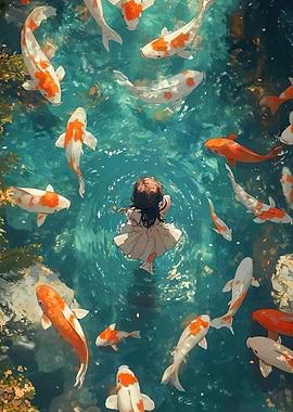 Girl in Koi Pond