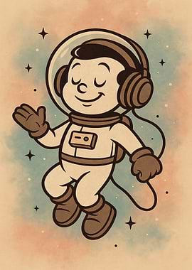 Cartoon Astronaut Listening to Music