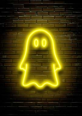 Neon Ghost on Brick Wall
