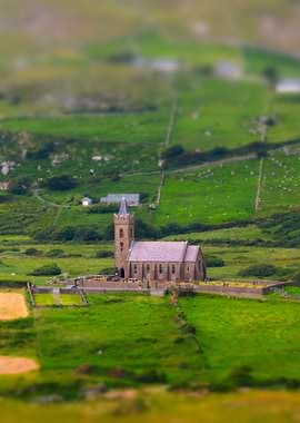 Rural Church of Ireland in Green Landscape, Glencolumbkille, Donegal, Ireland