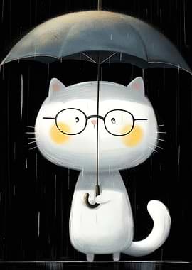 Cat with Umbrella in the Rain