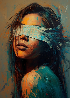 Blindfolded Woman Portrait Painting