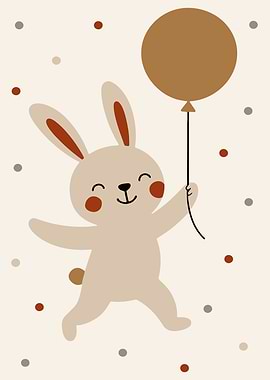 Cute Bunny with Balloon Illustration