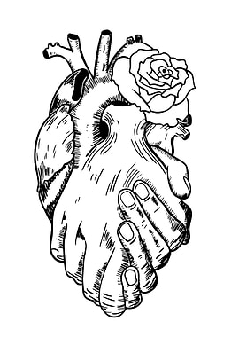 Anatomical Heart with Rose and Hands