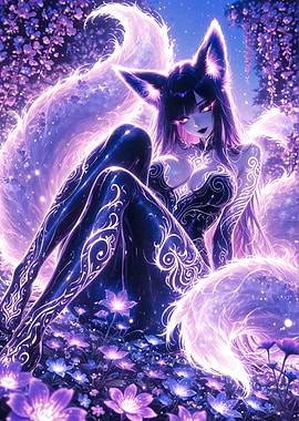 Fox Girl in Floral Field