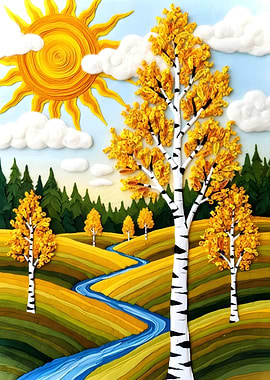 Quilled Birch Tree Landscape