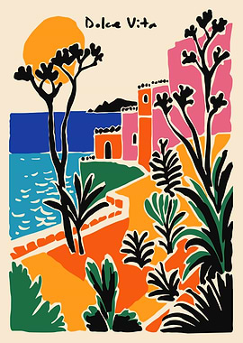 Dolce Vita Coastal Landscape Illustration