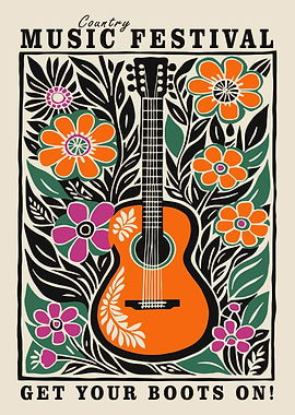 Country Music Festival Guitar Floral Art
