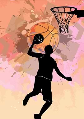 Basketball Player Silhouette with Abstract Background