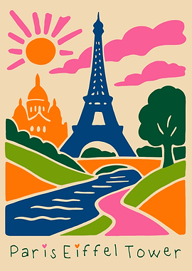 Paris Eiffel Tower Colorful Illustration
