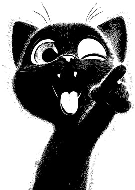 Cartoon Black Cat Winking