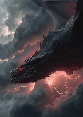 Dragon in Stormy Sky