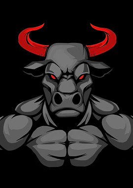 Muscular Bull with Red Horns