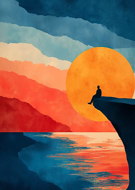 Wellness Sunset — Meditation Cliffside Landscape for Calm Interiors