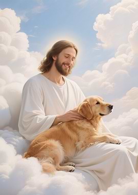 Jesus and Golden Retriever in Heaven | Dog Memorial Gift