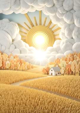 Golden Field and Sunny Sky