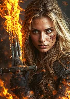 Female Warrior with Flaming Sword