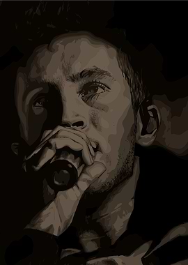 Singer with Microphone, Digital Art Portrait