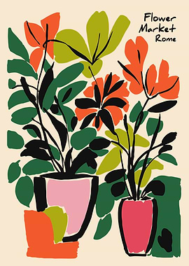 Flower Market Rome Illustration