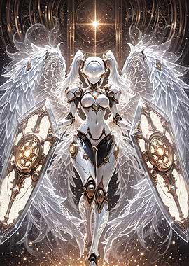Futuristic Angelic Warrior with Shields