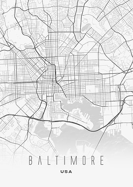 Baltimore, USA - Minimalist Harbor City Map Art Poster