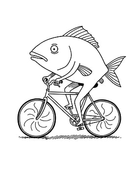 Fish riding a bicycle illustration