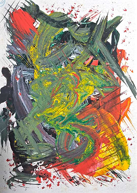 Abstract Expressionist Painting with Bold Colors