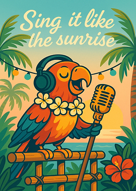 Singing Parrot with Headphones and Microphone