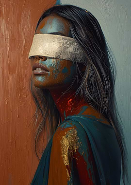 Blindfolded Woman with Paint Splatters