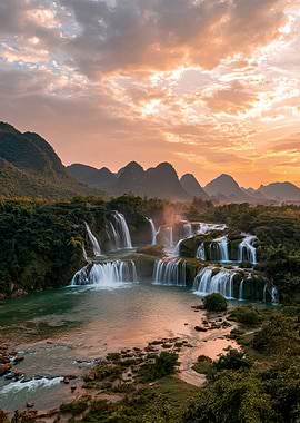 Ban Gioc Waterfall at Sunset