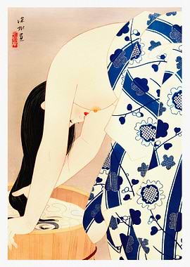 Japanese Woman Bathing Ukiyo-e Art