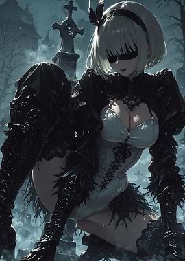 Anime Girl in Graveyard
