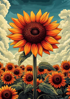 Sunflower Field Under Cloudy Sky