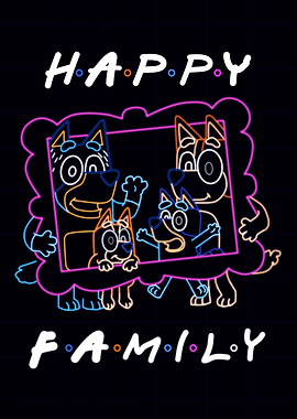 Bluey Happy Family Neon art