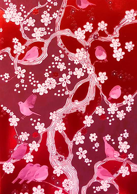 Flowers Bird Cherry Blossoms Blush Pink