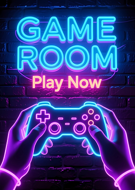 Game Room Neon Sign with Controller