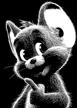 Cartoon Mouse Black and White Portrait