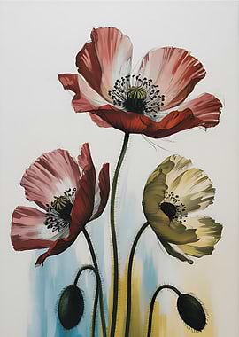 Watercolor Poppies Floral Art