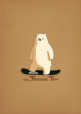 Chill Bear on Skateboard – Minimal Tan Illustration