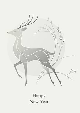 Elegant Deer Happy New Year Card