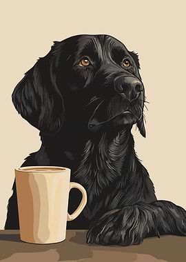 Black Labrador drinking coffee