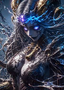Dark Fantasy Horned Woman Portrait