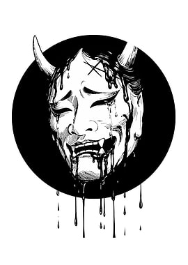 Crying Oni Mask Black and White