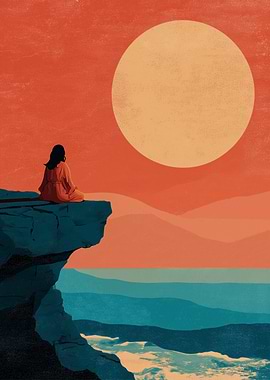 Meditation at Sunset — Minimal Wellness Landscape Wall Art