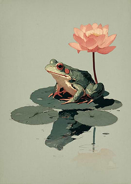 Lotus Guardian Frog – Minimal Pond Poster